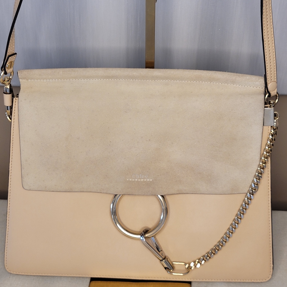 Authentic Chloe Faye Leather And Suede Shoulder Bag In Blush Beige